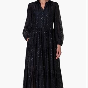 NWT Akris Punto Metallic Dot long sleeve organza midi dress